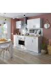 Cocina completa Kira Kitchen de 220 cm(ancho) en blanco brillo con encimera roble canadian.