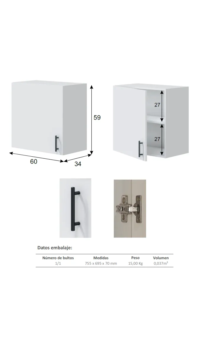 Mueble alto de cocina Kira en blanco brillo moderno