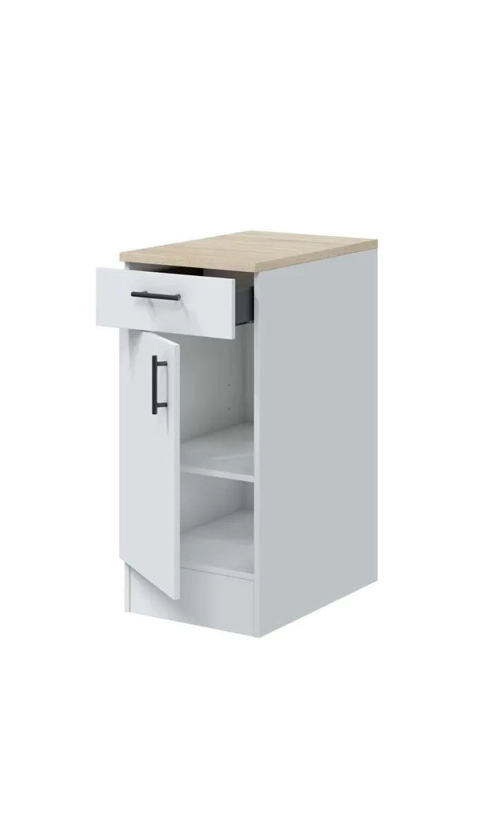 Mueble bajo cocina Kira 1 puerta 1 cajón blanco brillo
