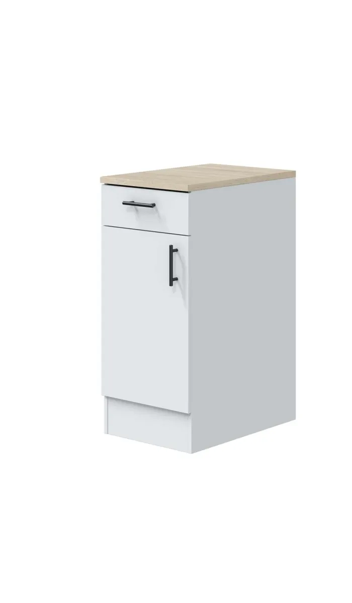 Mueble bajo cocina Kira 1 puerta 1 cajón blanco brillo