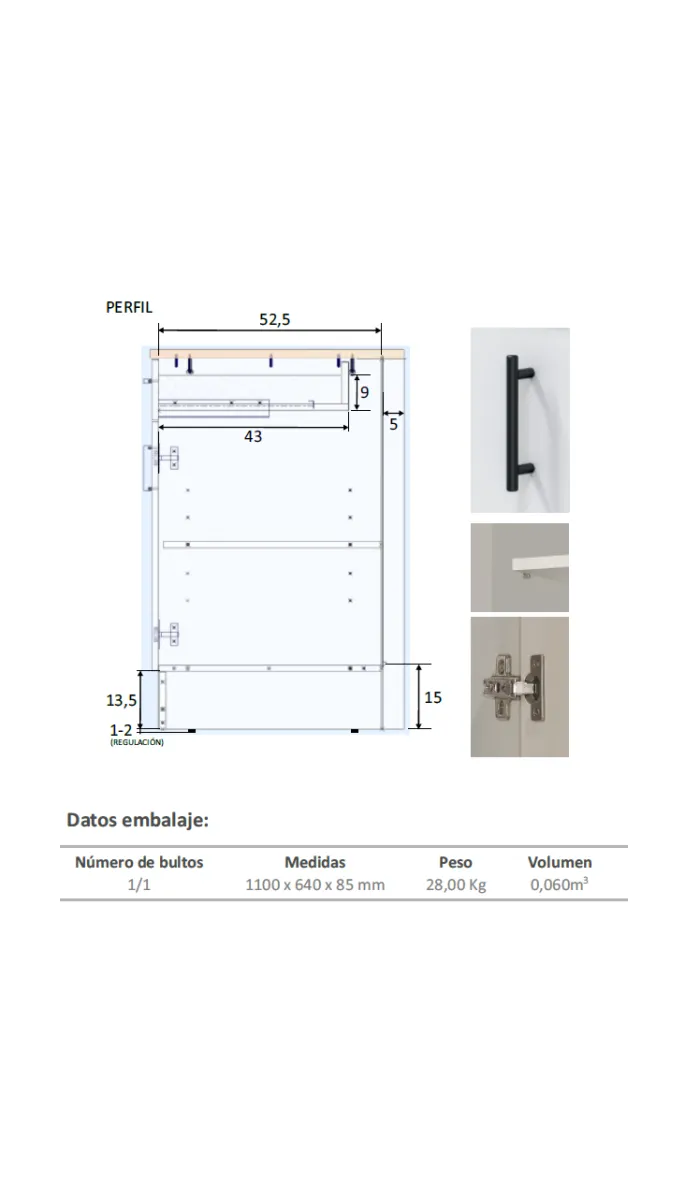 Mueble bajo cocina Kira 1 puerta 1 cajón blanco brillo