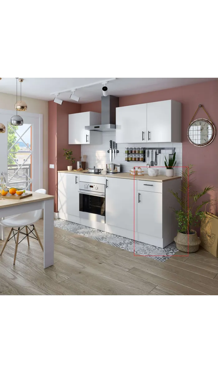 Mueble bajo cocina Kira 1 puerta 1 cajón blanco brillo