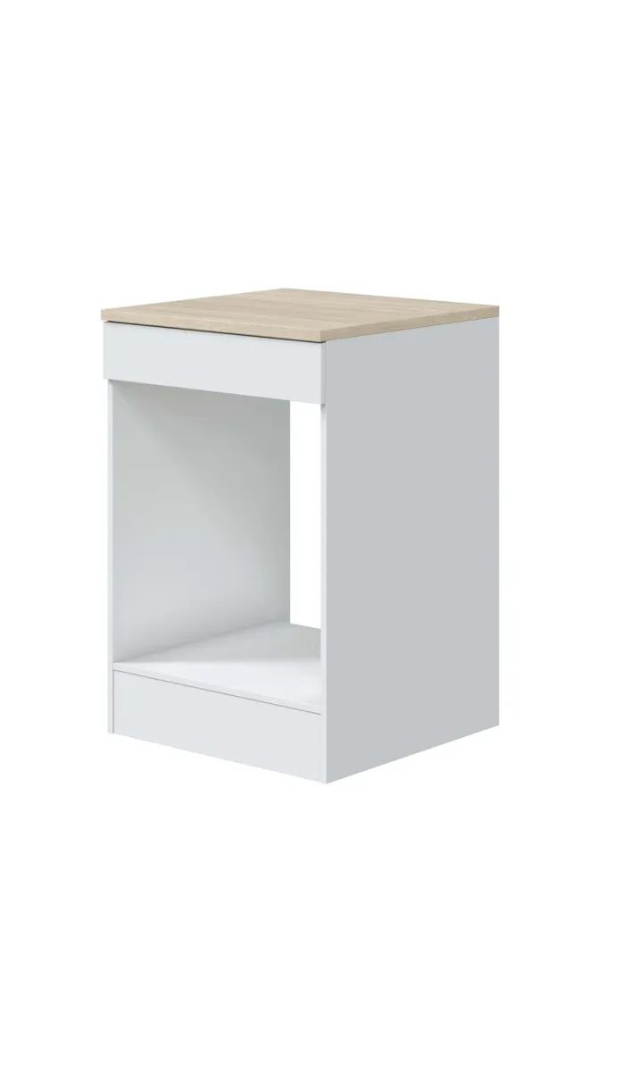 Mueble cocina Kira blanco brillo con encimera roble
