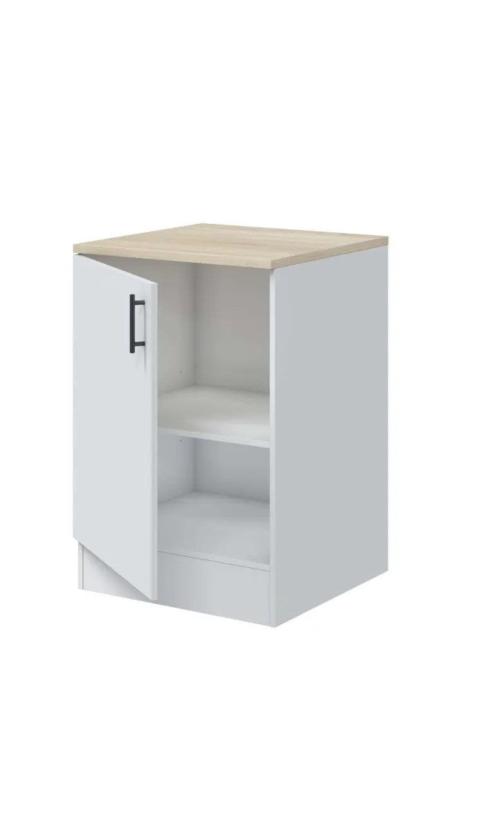Mueble cocina de una puerta Kira Kitchen práctico y moderno en blanco brillo.