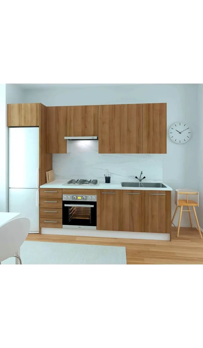 Cocina Kit-Chef con encimera y zócalo en roble elegante