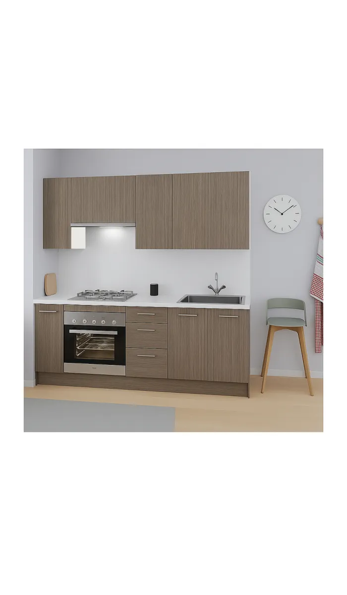 Cocina Kit-Chef sin encimera y zócalo en nogal noceto