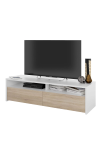 Mueble televisión Kioto acabado blanco artik-roble canadian, 36cm(alto) 130cm(ancho) 40cm(largo)