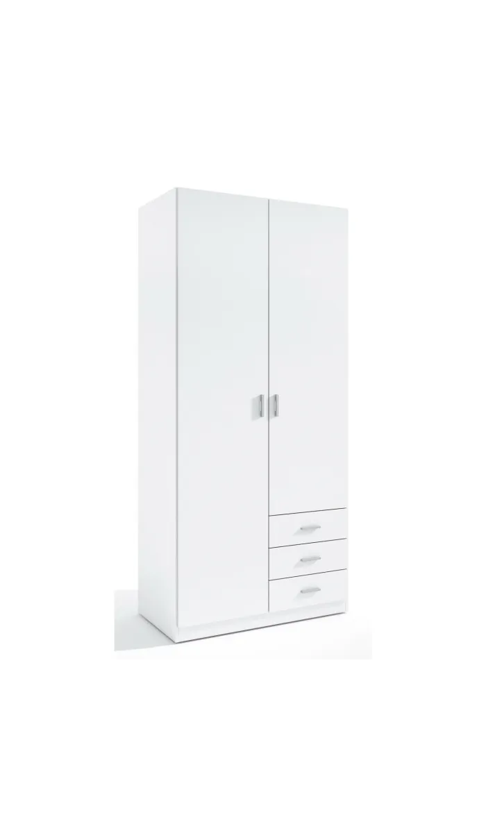 Armario 2 puertas abatibles con 3 cajones, elegante y práctico