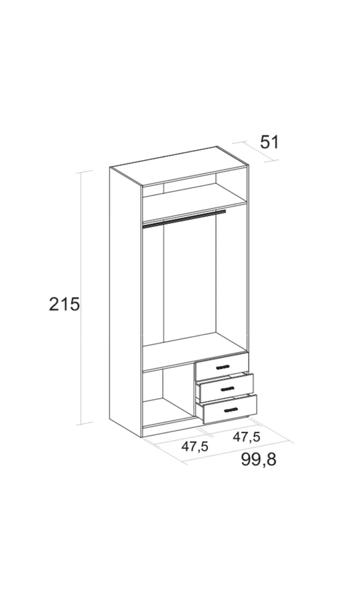 Guarda-roupa 2 portas dobráveis com 3 gavetas, elegante e prático
