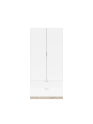Armario 2 puertas, 2 cajones, roble canadian/blanco