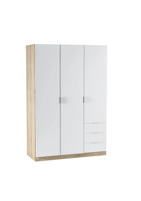 Armario 3 puertas abatibles con 3 cajones, elegante y práctico