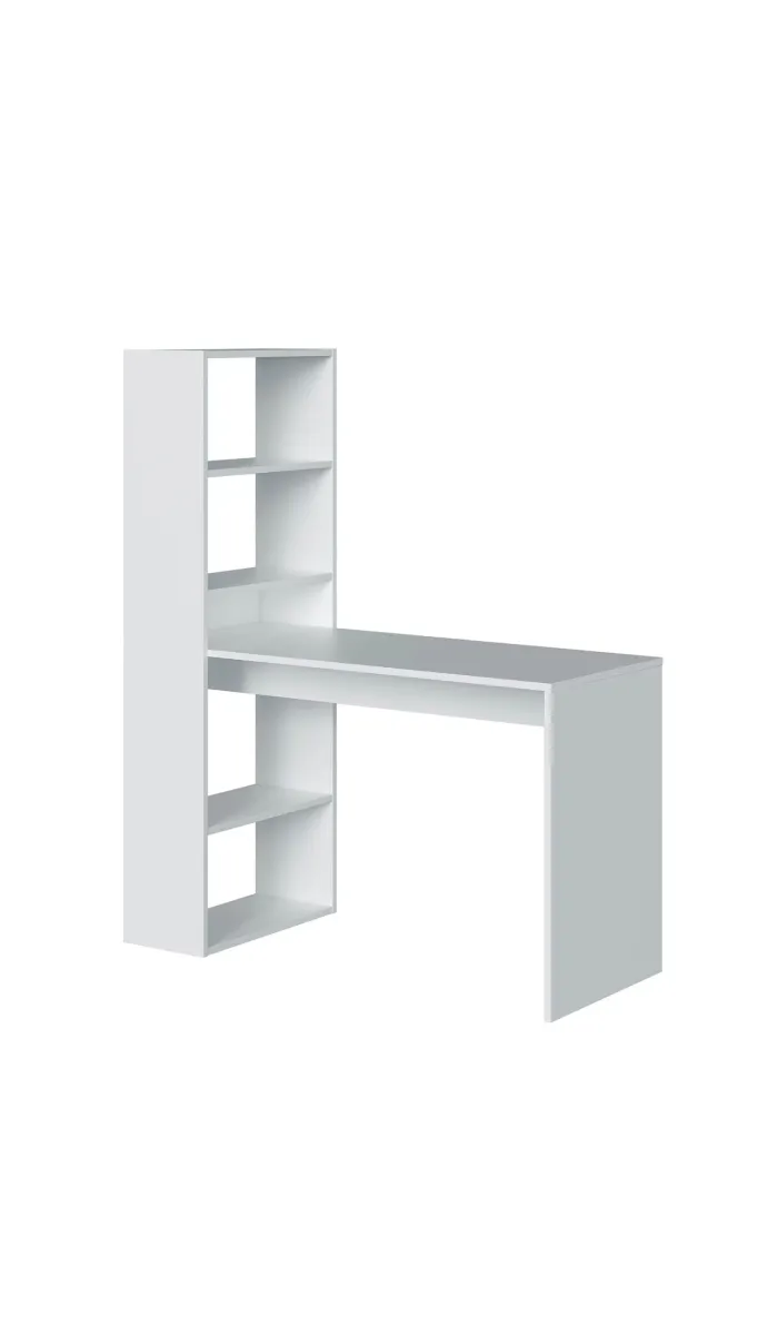 Escritorio reversible con estantería, estilo moderno y práctico