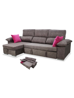 Canapé réversible chaise longue modèle Vida tapissé en gris.