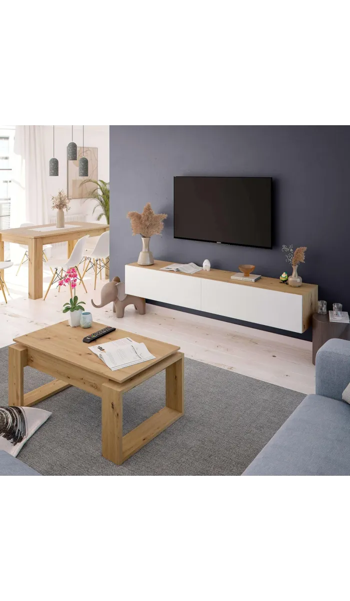 Mueble TV Nabur en roble Canadian y blanco Artik Mueble TV Nabur en roble Canadian y blanco Artik , ideal para cualquier salón o
