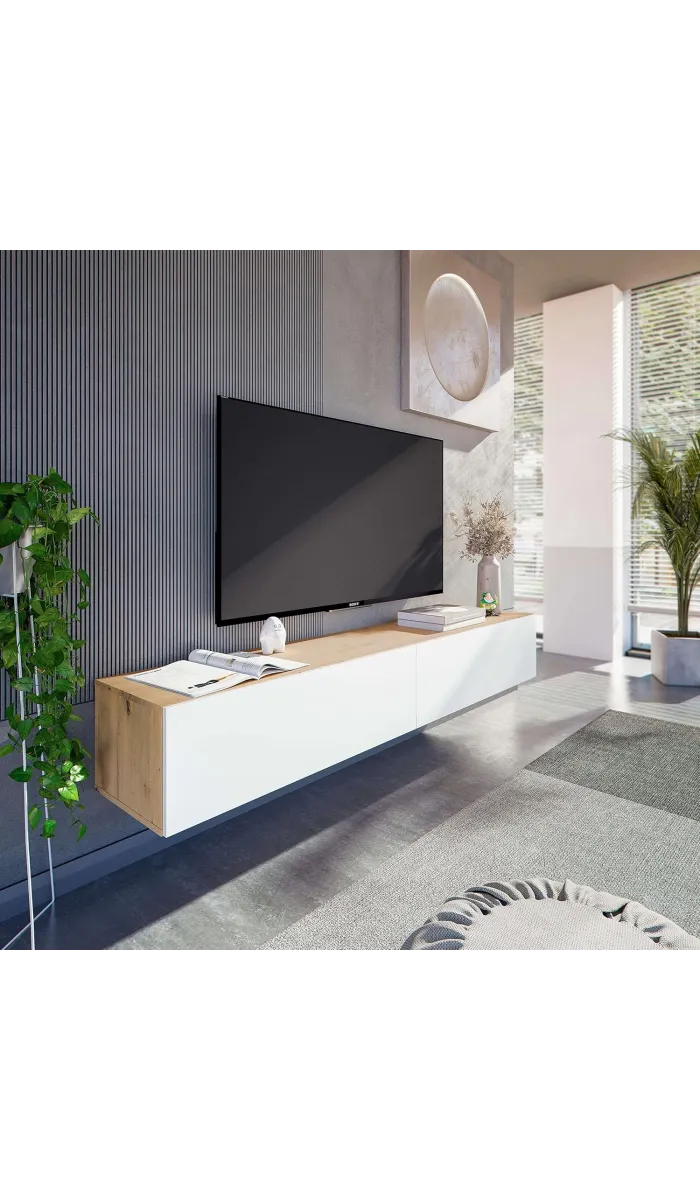 Mueble TV Kelly moderno y funcional en roble nodi y blanco Artik.