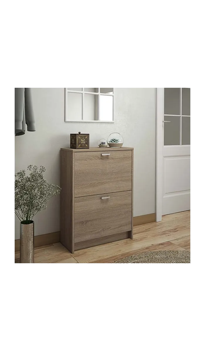 Zapatero Manila con 2 trampones en roble cortez, práctico y elegante