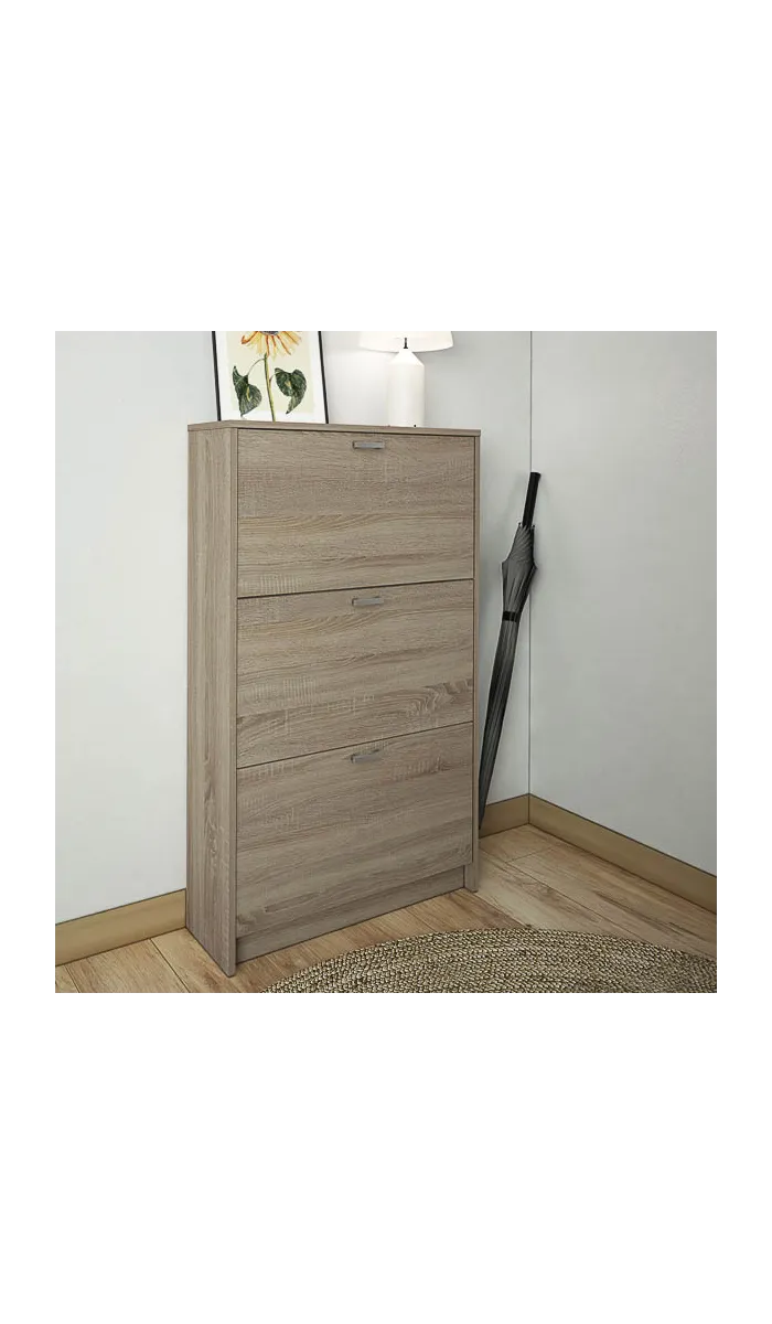 Zapatero Pili con 3 trampones en roble cortez, práctico y elegante