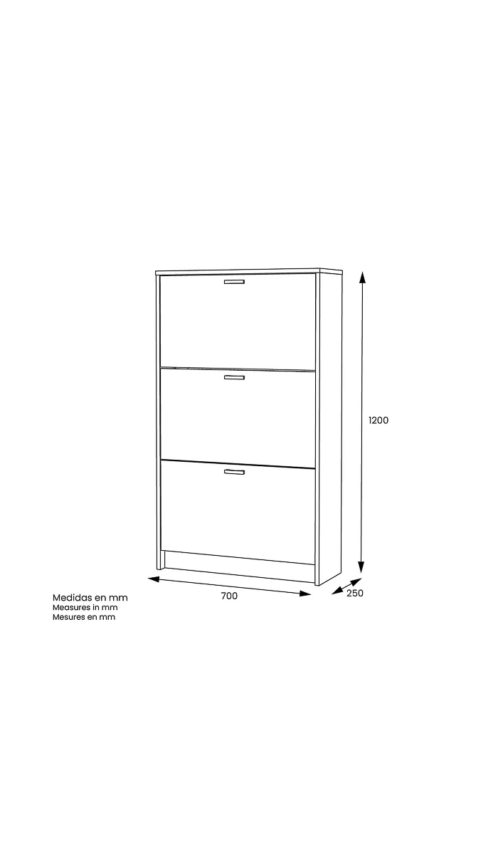 Zapatero Pili con 3 trampones en roble cortez, práctico y elegante