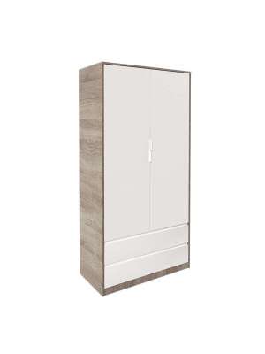 Roupeiro 2 portas e 2 gavetas com design moderno em carvalho
