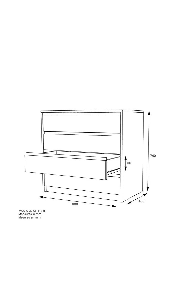 Cômoda de 4 gavetas Toledo com acabamento em carvalho