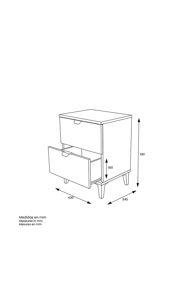 Mesita de noche 2 cajones, diseño moderno y funcional