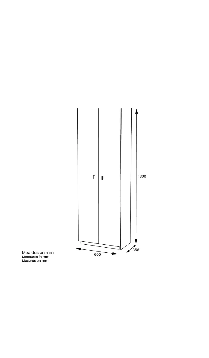 Armario dos puertas en acabado color blanco 60 cm(ancho) 180 cm(altura) 35.6 cm(fondo) | Estantes regulables melamina 16mm