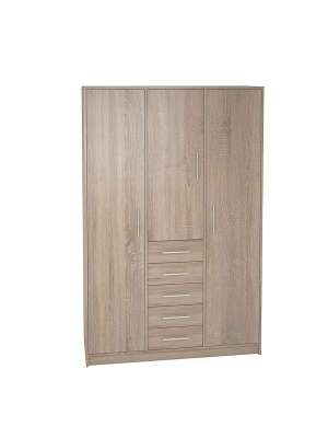 Armario 3 puertas abatibles con 5 cajones en roble cortez elegante