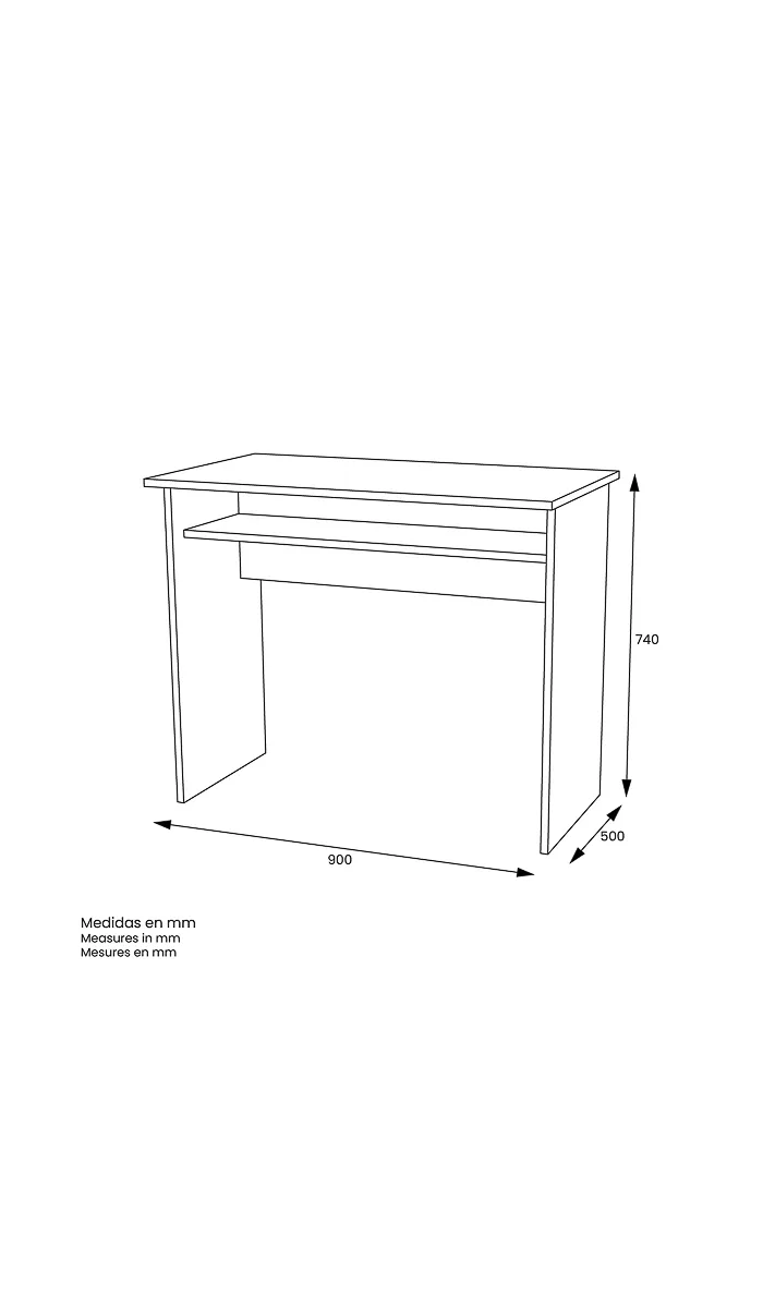 Escritorio Tierra con balda fija, diseño moderno y funcional