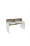 Escritorio Estela con altillo acabado blanco soft/roble cortez. 120cm(alto) 160cm(ancho) 67.2cm(fondo)