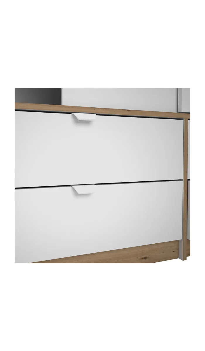 Armario 2 puertas correderas y 4 cajones blanco/roble albar, elegante y funcional