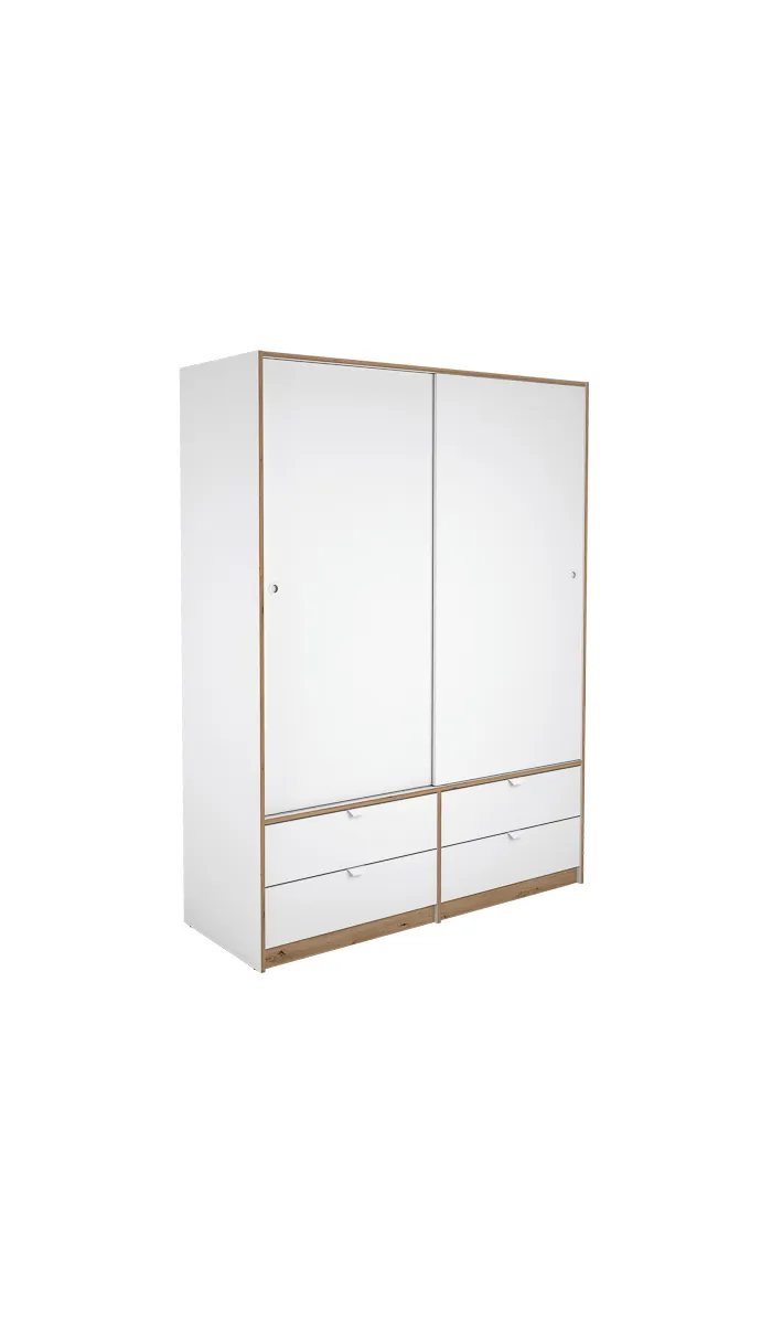 Armario 2 puertas correderas y 4 cajones blanco/roble albar, elegante y funcional