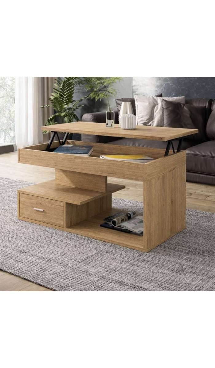 Mesa centro elevable funcional con espacio de almacenamiento