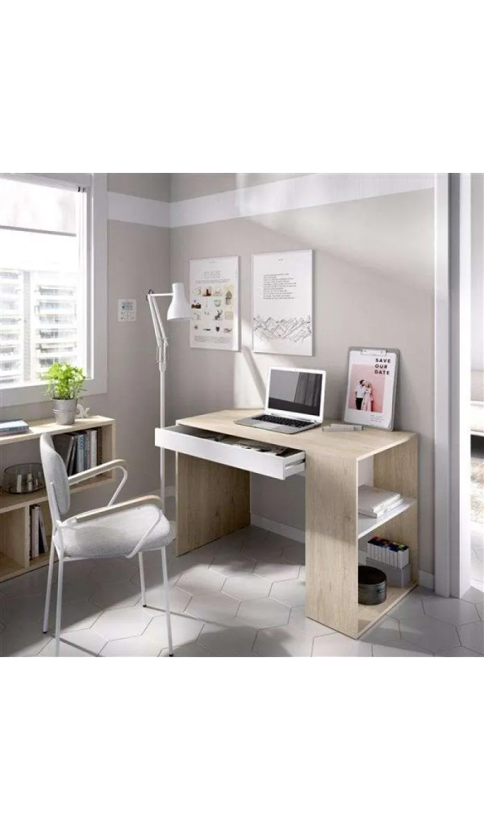 Escritorio Navas con estante y cajón, diseño moderno y funcional