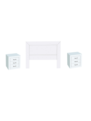 Ensemble double composé d'une tête de lit de 135 cm + 2 tables de nuit en bois avec finition blanche.