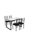 Conjunto cocina mesa y 4 sillas Noa estructura negra y cristal blanco.
