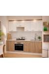 Cocina completa KIT-KIT de 240 cm, color roble-blanco, con encimera y con zocalo.