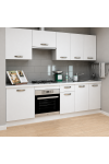 Cocina completa KIT-KIT de 240 cm, color blanco, con zocalo y encimera.