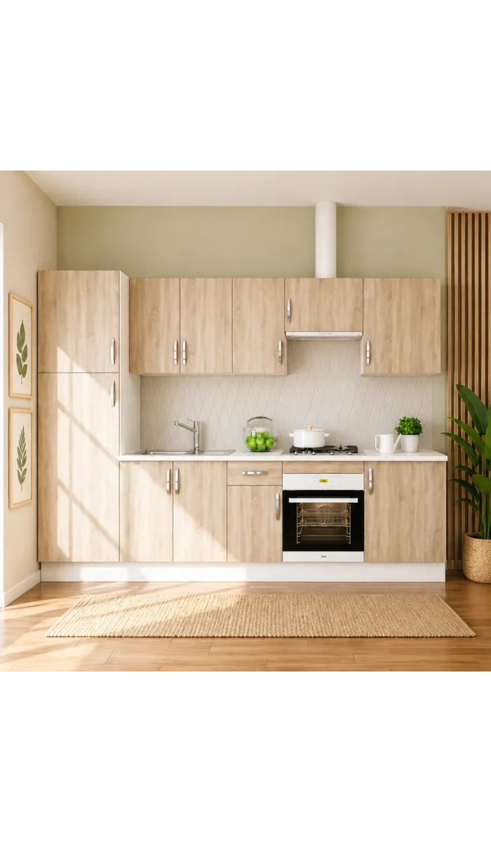 Cocina completa modular con muebles y encimera práctica