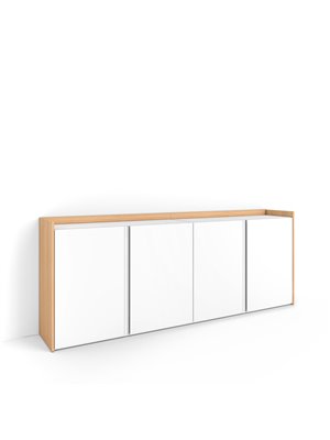 Aparadores para salón, 207x80x35 cm, 4 Puertas, Armario, zapatero, Blanco y roble soft