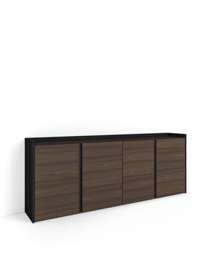 Aparadores para salón, 207x80x35 cm, 4 Puertas, Armario, zapatero, Roble oscuro y Negro