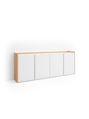 Aparadores para salón, 207x80x35 cm, 4 Puertas, LED, Blanco y roble soft