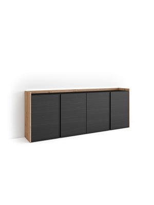 Aparadores para salón, 207x80x35 cm, 4 Puertas, LED, Negro y roble