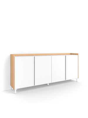 Aparadores para salón, 207x91x35 cm, 4 Puertas, Diseño industrial, Blanco y roble soft