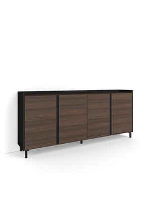 Aparadores para salón, 207x91x35 cm, 4 Puertas, Diseño industrial, Roble oscuro y Negro