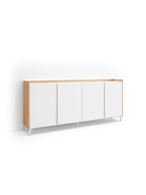 Aparadores para salón, 207x91x35 cm, 4 Puertas, Diseño industrial, LED, Blanco y roble soft