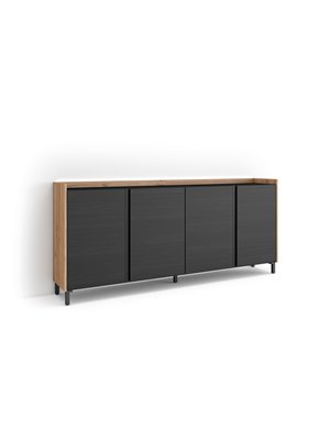 Aparadores para salón, 207x91x35 cm, 4 Puertas, Diseño industrial, LED, Negro y roble