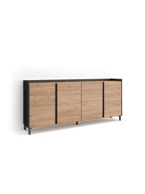 Aparadores para salón, 207x91x35 cm, 4 Puertas, Diseño industrial, LED, Roble y negro
