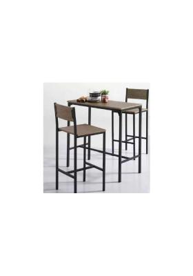 Mesa e 2 bancos altos em carvalho e preto