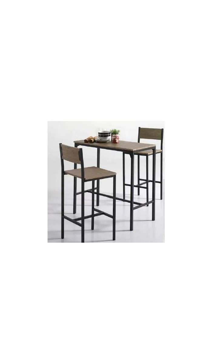 Conjunto de mesa y 2 taburetes altos en roble