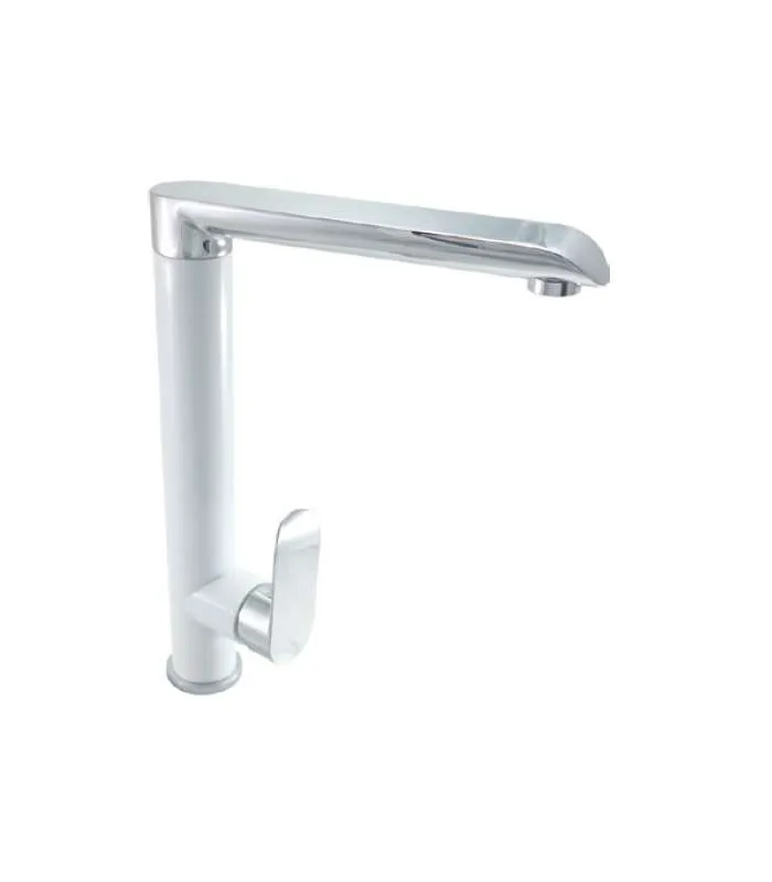 Grifo monomando blanco y cromo 31 cm para cocina